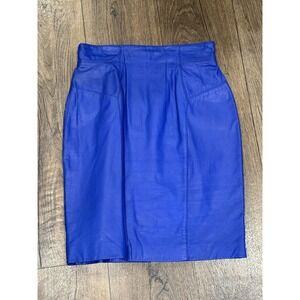 Vintage 80s CHIA Blue High-Waisted Leather Sz 12 Made In Korea